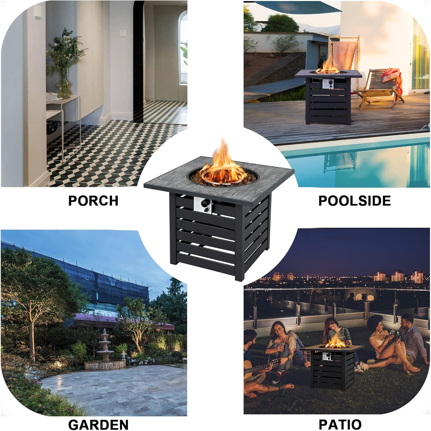Happygrill 50,000 BTU Fire Pit Table Outdoor Auto-Ignition Propane Firepit Table, 32” Square Firepit with Waterproof Cover Lava Rocks for Patio Backyard Balcony