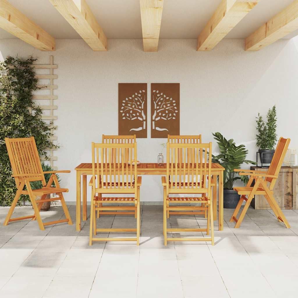 Garden Dining Set, Natural Solid Acacia Wood, 6-Seater Outdoor Table and Chairs, Patio Furniture Set for Balcony, Oiled Finish