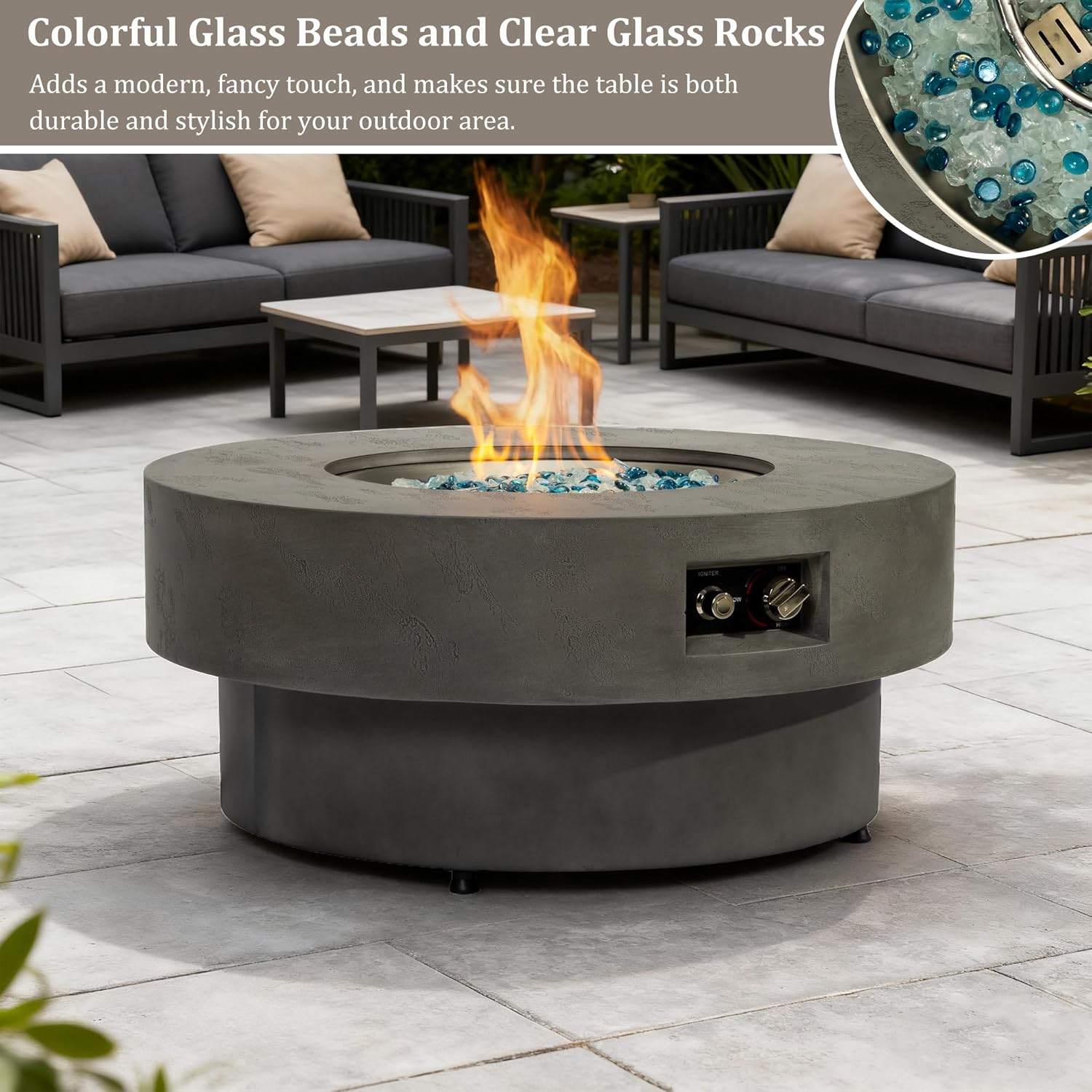 34-Inch Propane Fire Pit Table with Lid, 2-in-1 Patio Coffee Table, 50,000BTU Outdoor Gas Fire Pit Table with Burner Lid, Glass Rocks & Cover for Patio Deck Garden