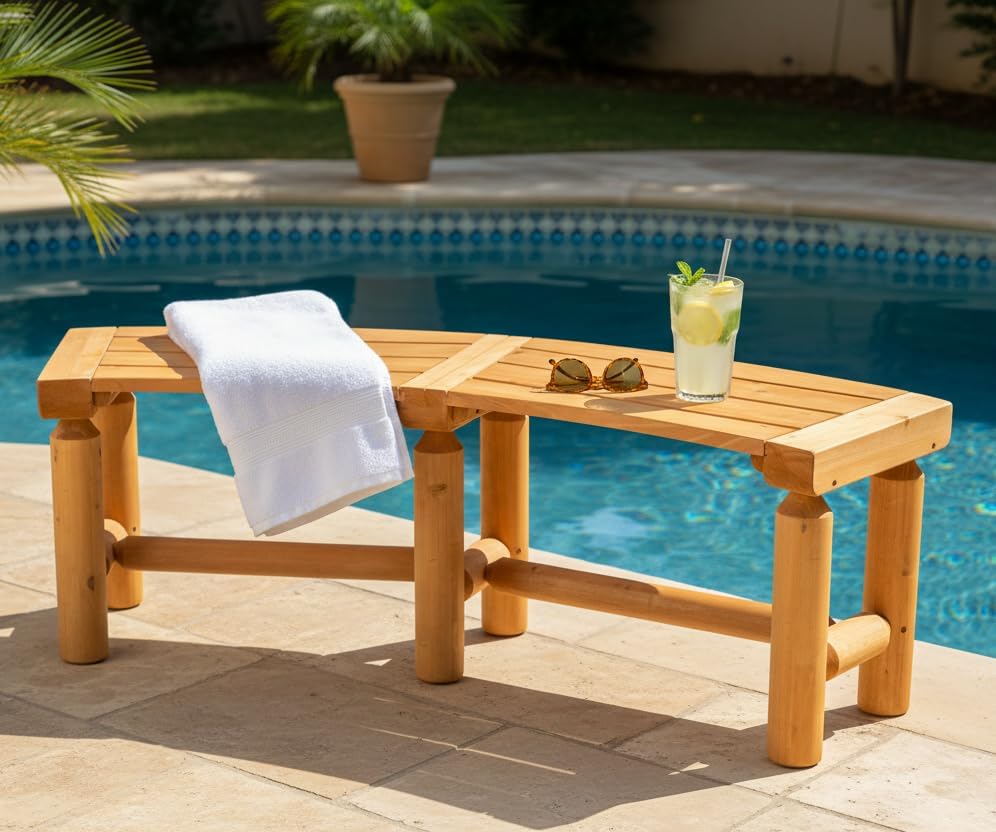 Outdoor Wooden Curved Backless Porch Bench Rustic Style Cedar/Fir Wood Log Fire Pit Bench for Patio Garden Deck and Backyard, 40