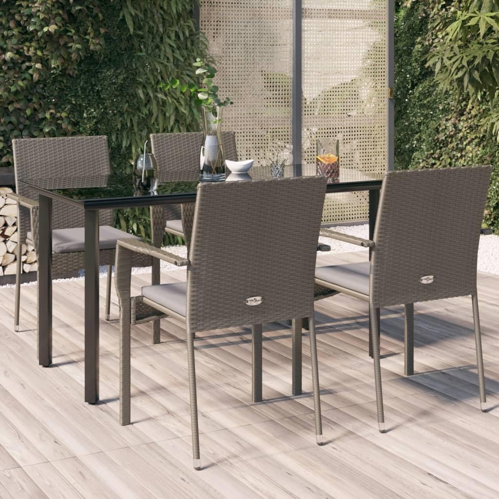 5 Piece Patio Dining Set with Cushions Black and Gray Poly Rattan,Modern Patio Dining Set for Outdoor Relaxation and Dining Patio Furniture Sets, Outdoor Furniture Sets