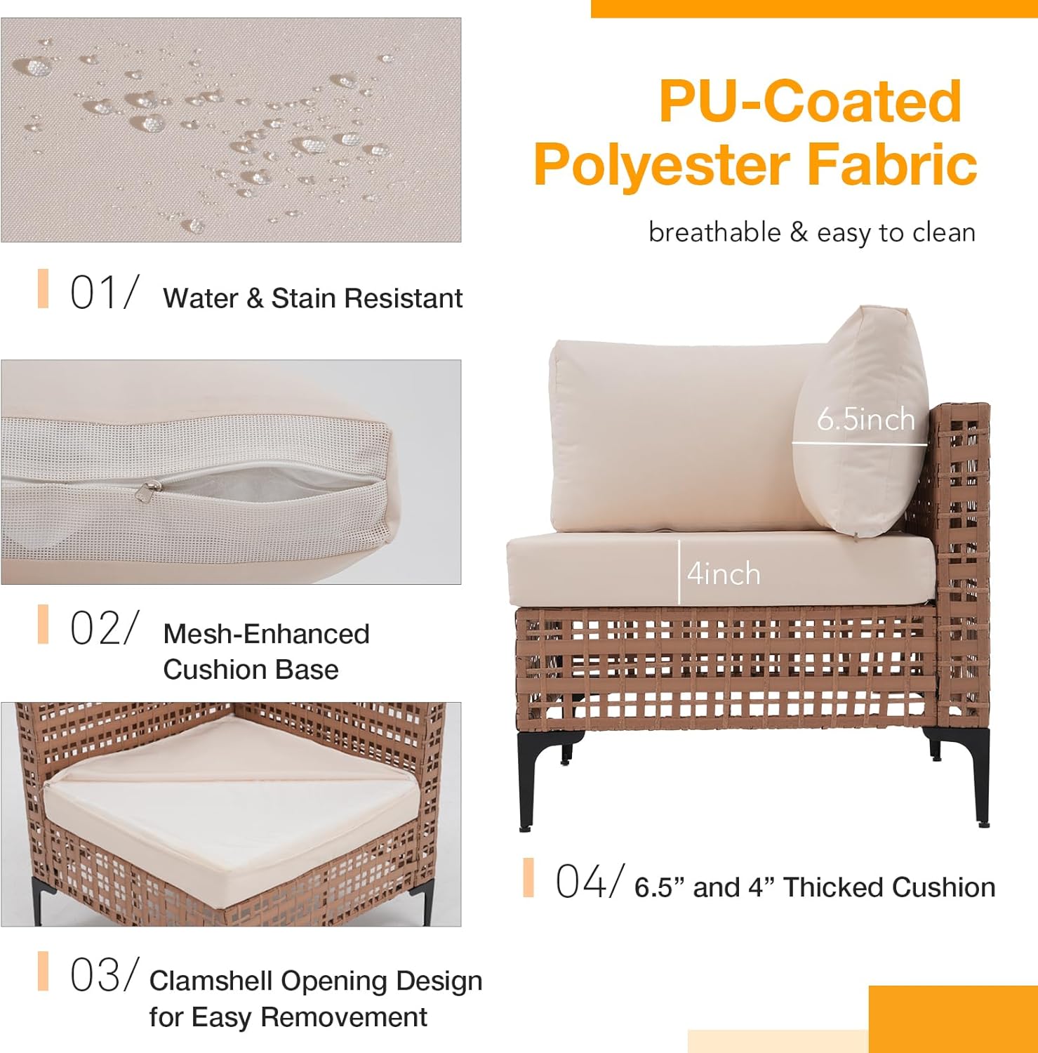 Patiorama 8 Piece Wicker Patio Furniture Set with 45” Fire Pit Table,Natural-Colored PE Rattan Outdoor Sectional Sofa, 50000 BTU Propane Fire Pit w/Wind Guard,Cover,Water Resistant Cushion-White