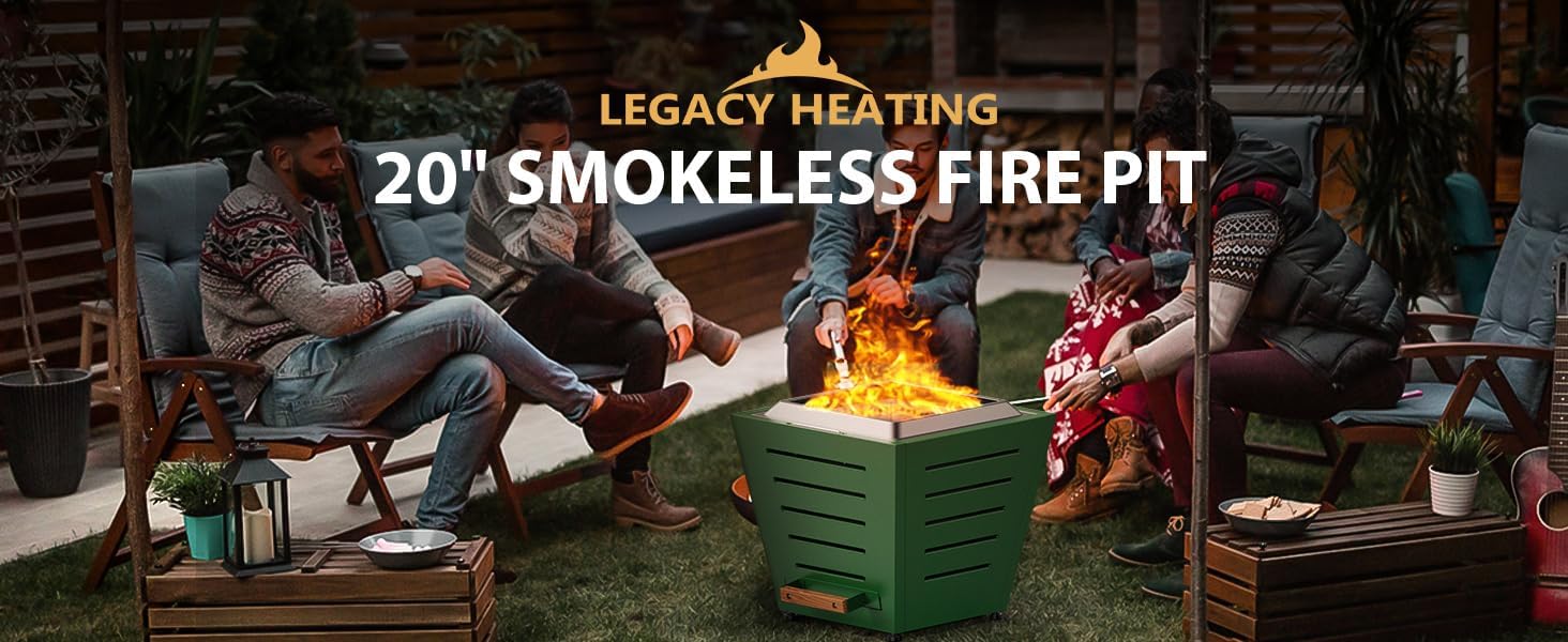 20 Inches Smokeless Fire Pit, Stainless Steel Wood Burning Fireplace for Outdoor Use, Portable Patio Firepit W/Pull-Out Ash Tray & Handles, Green (1 Door) (1 Doors)