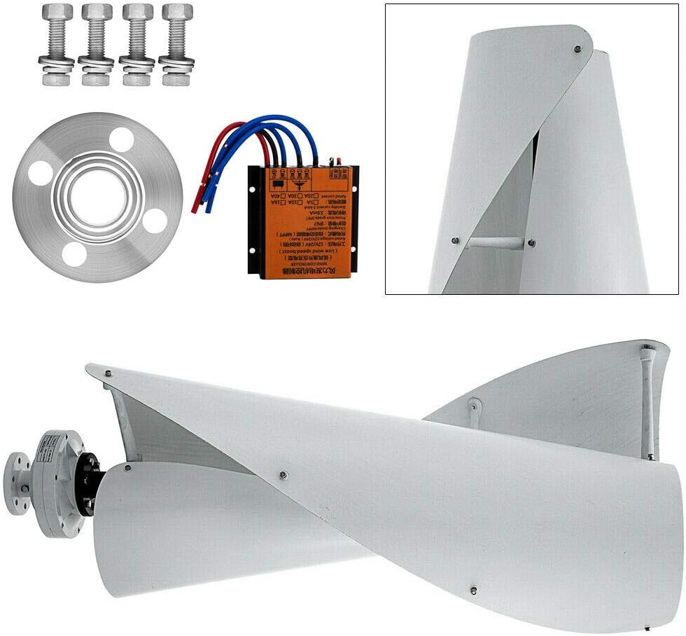 Wind Power Turbine Generator Vertical Wind Turbine Generator 3kw 4kw 6kw Vertical Axis Permanent Maglev Wind Turbine 12v 24v 48v with MPPT Control (Color : White, Size : Wind Turbine ONLY_24V)