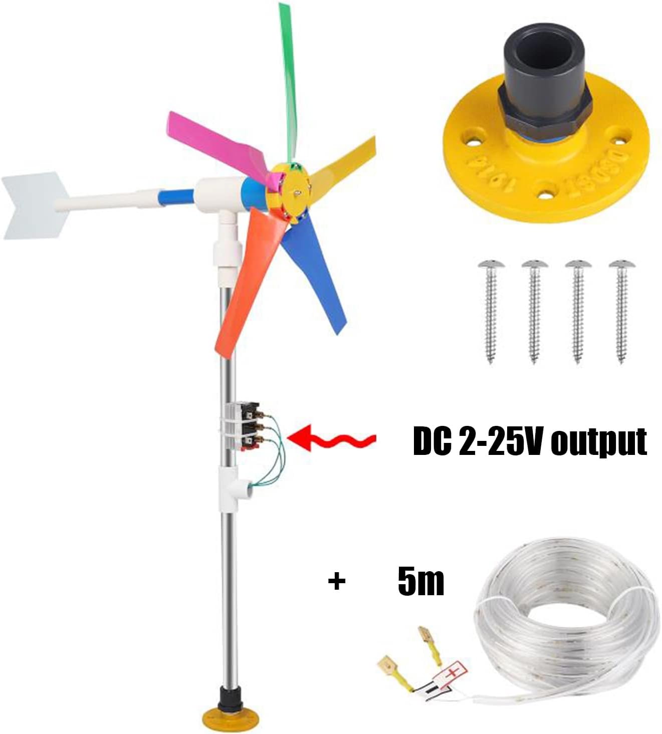 2-25V DC Wind Power Generator DIY 5 Blades Small Wind Power Generator with Lights, Colorful Windmills for Outdoor Lawn Decoration (Color : A)