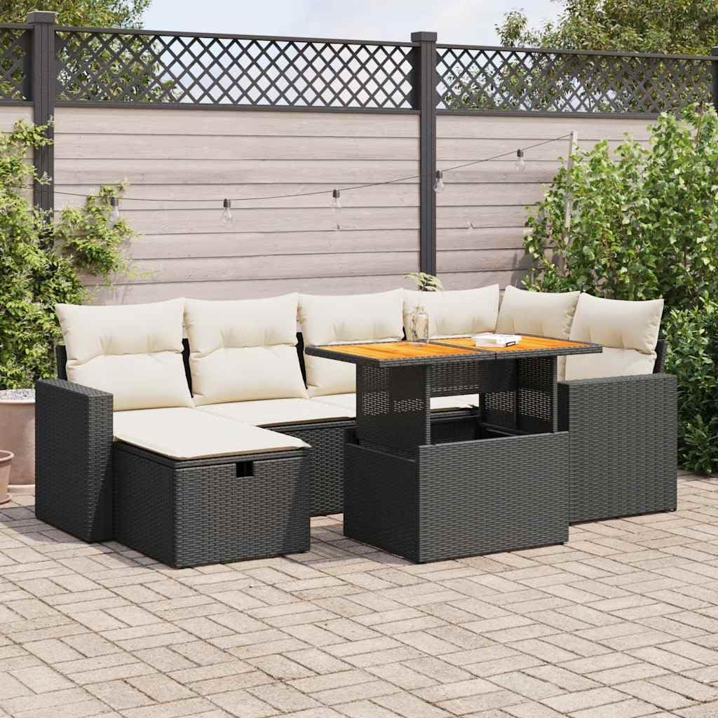 Large Modular Outdoor Sofa Set with Storage, 4-Piece Black Poly Rattan Furniture for Patio Garden Balcony, Weather-Resistant Cushions and Powder-Coated Steel Frame, Durable