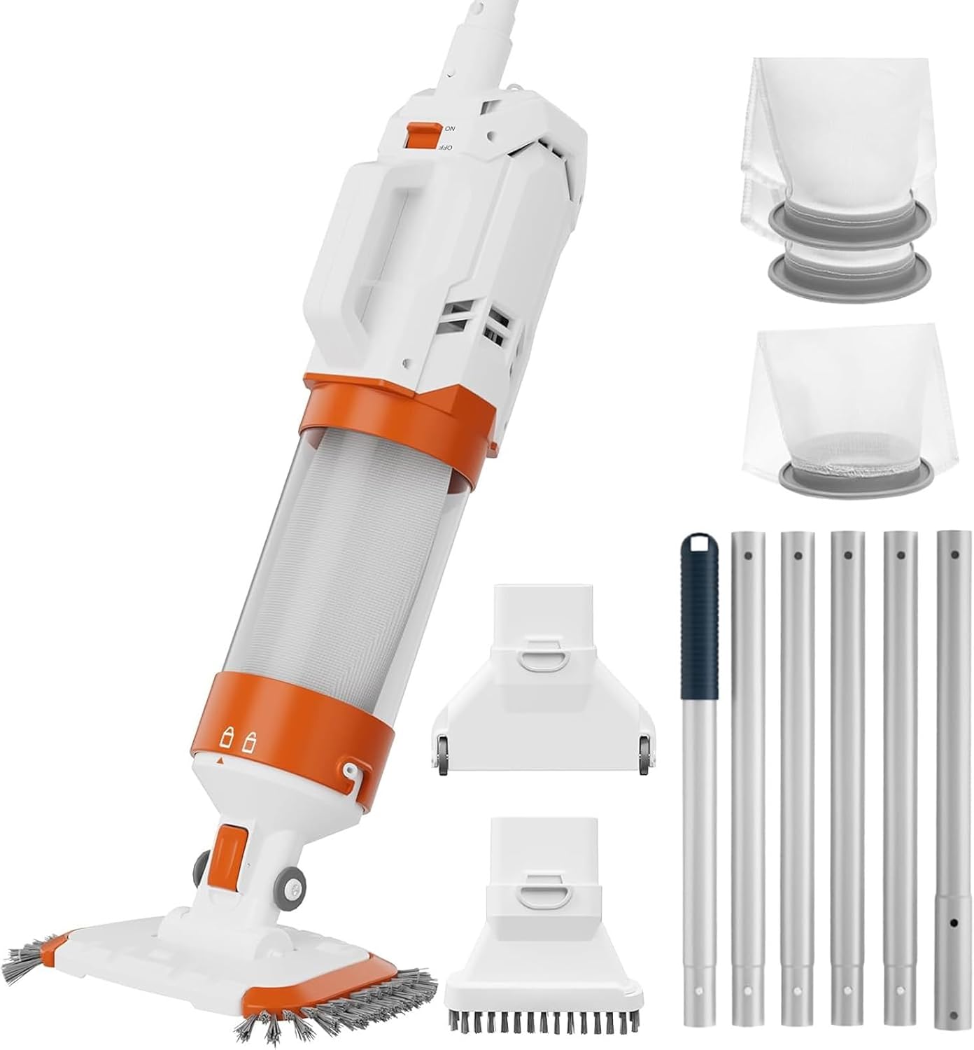 Cordless Heave Duty Pool Vacuum-True Powerful Suction 16.8 GPM, 60M Run-time, 25µm Ultra Fine Mesh Filter, Handheld Rechargeable Hot Tub Cleaner with Poles for Above Ground&Inground Pool