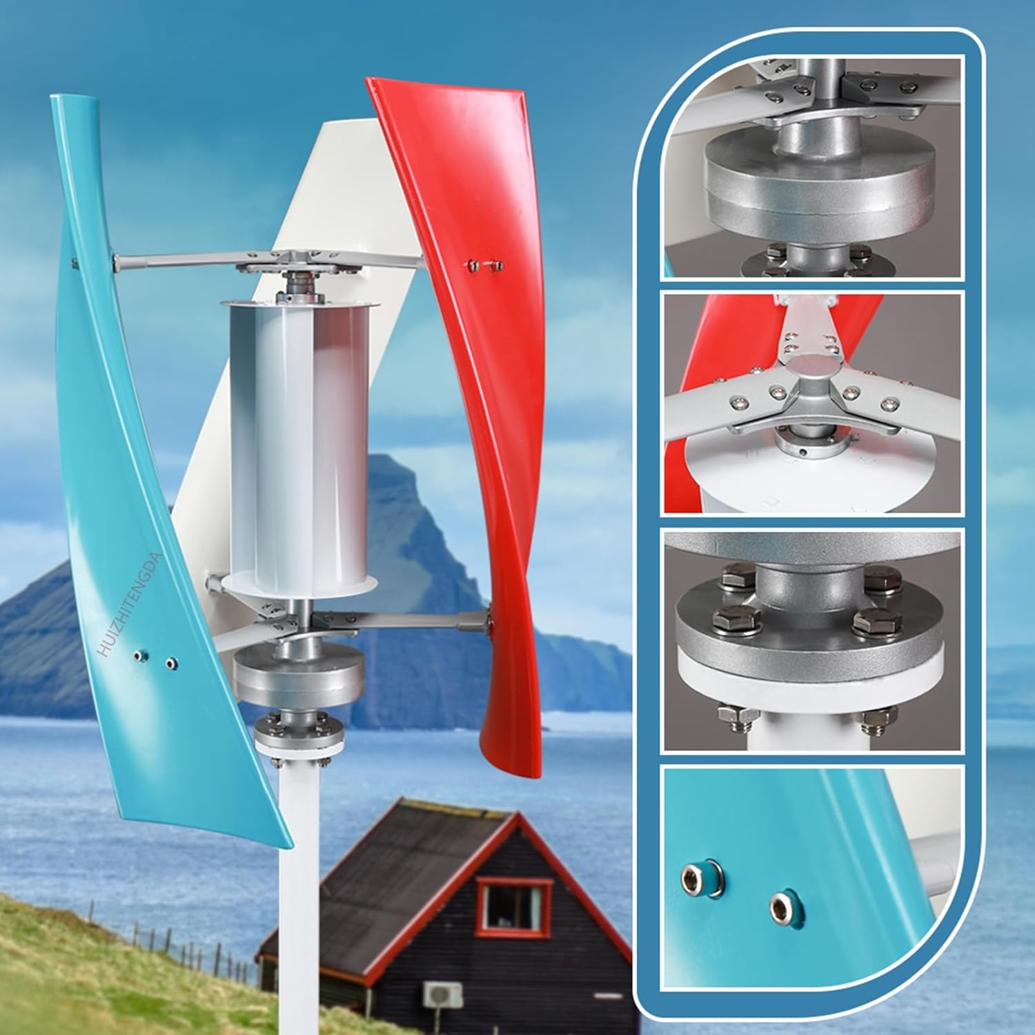Vertical Wind Turbine Three Phase,800W 12V 24V Generator Wind Turbine for Hybrid Wind Solar System(with MPPT Controller)