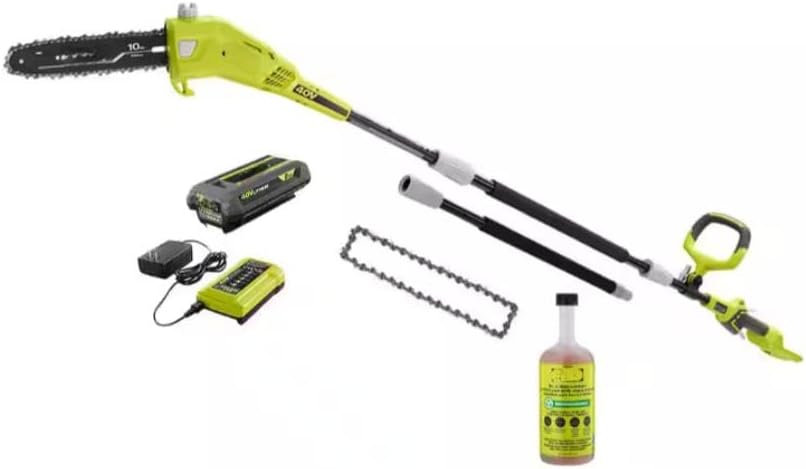 RY40560-RY10C1-RYBIO24 Fits For RYOBI 40V 10 in. Cordless Battery Pole Saw, Extra Chain and Oil with 2.0 Ah Battery and Charger