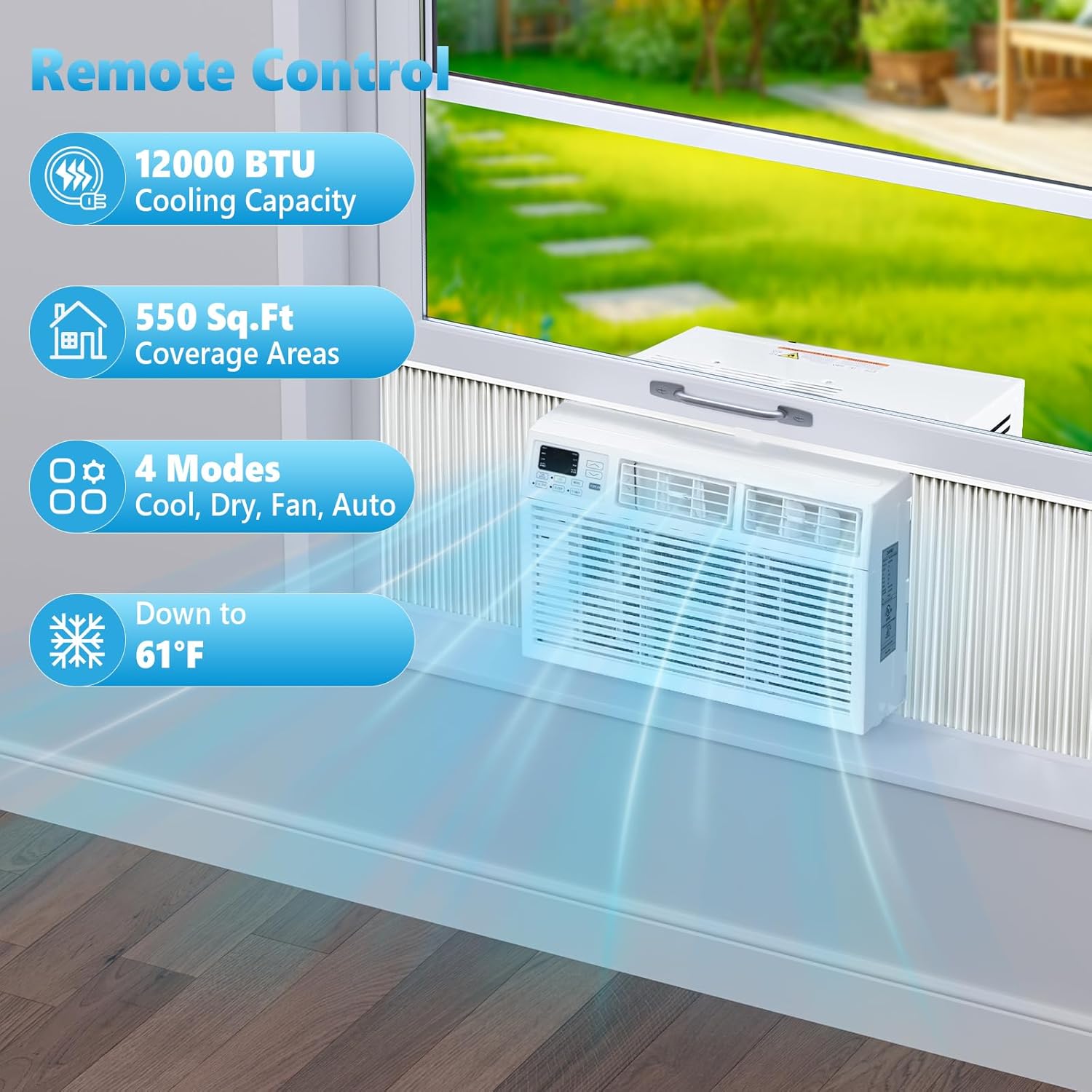 Window Air Conditioner, 12000 BTU Window AC Unit, Cooling Room 550sq.ft, Fast Cooling, 24H Timer, Dehumidifier Mo, Energy Saving, Remote Control for Living Room, Bedroom, Office