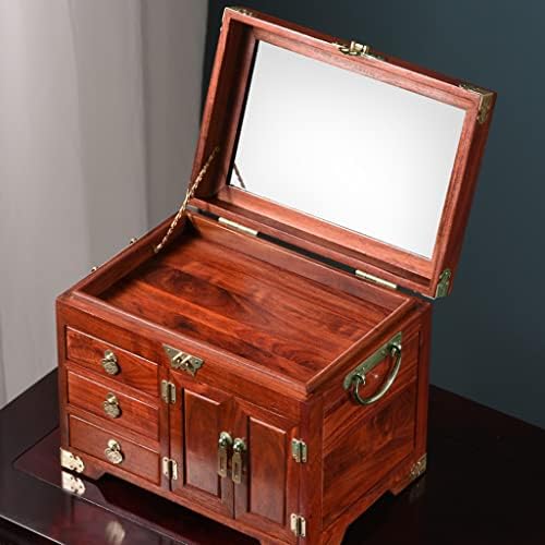 Elegant Mahogany Jewelry Organizer Box - Stylish Wooden Treasure Chest for Earrings, Necklaces, Bracelets & Accessories - Chic Storage Solution for Dressing Tables (11.4