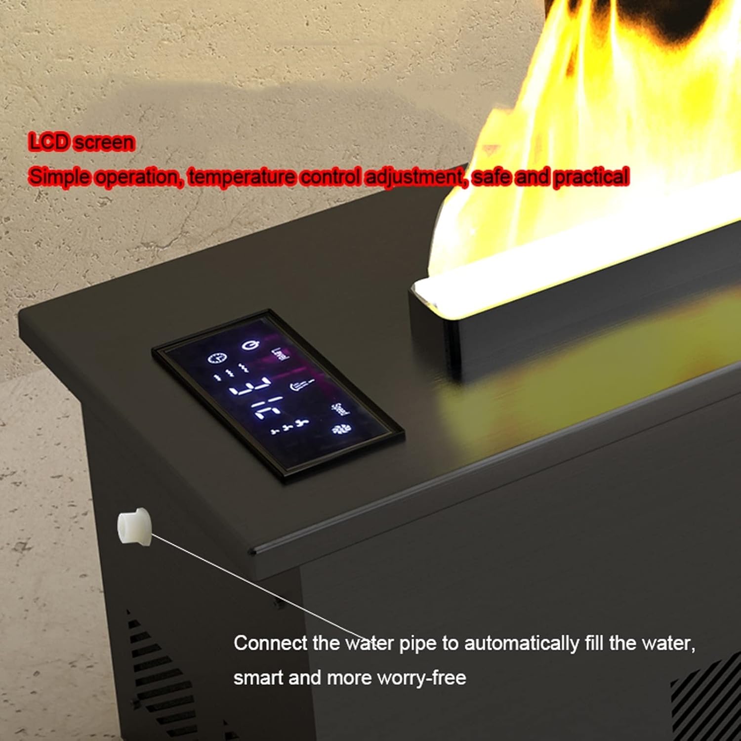 3D Water Vapor Fireplace with Humidifier Flame 200-750W Wall Mounted Fireplace with Adjustable Flame Color and Speed, Remote Control, Smart LCD Touch Screen,(39.3in)