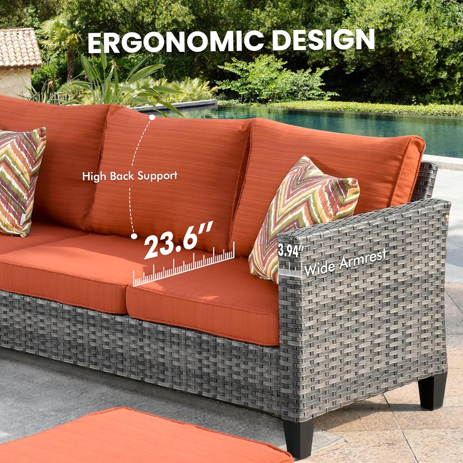 10 PCS Patio Outdoor Furniture Set w/Fire Pit Table,All Weather Wicker Outdoor Seating Sectional Sofa Set,Patio Outside Conversation Sets for Deck Yard Porch,Orange Red
