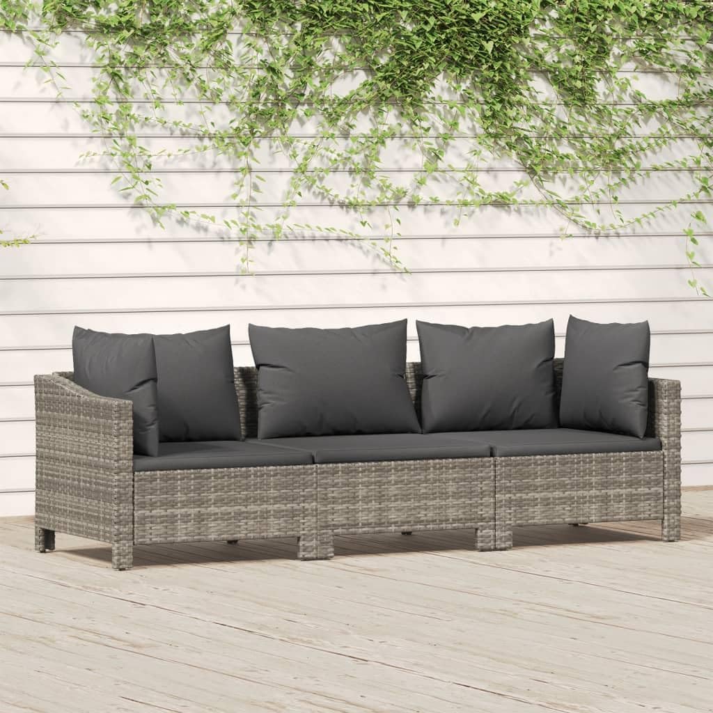 3 Piece Patio Lounge Set with Cushions Gray Poly Rattan,Elegant and, Patio Lounge Set with Comfortable Cushions and Modular Design Patio Furniture Sets, Outdoor Furniture Sets