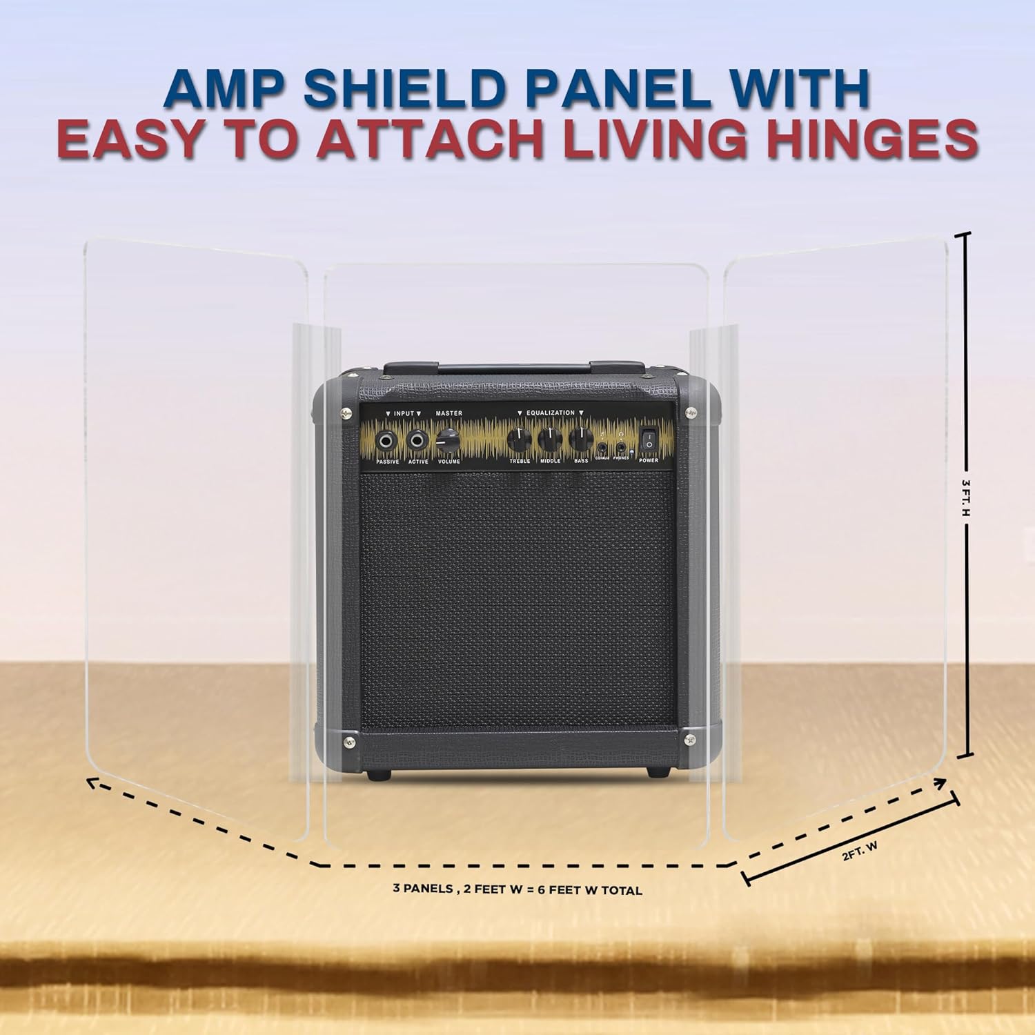 PENNZONI Amp Shield, Amp Acrylic Shield, Guitar Amp Shield, Clear Acrylic Panel Amp Shield with Plastic Hinges (3 Panels, 3ft x 6ft)