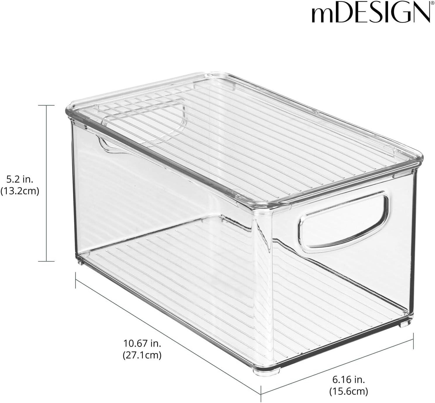 mDesign Deep Plastic Bathroom Storage Bin Box, Lid/Built-in Handles, Organization for Makeup, Hair Styling Tools, Toiletry Accessories in Cabinet, Shelves, Ligne Collection, 8 Pack, Clear