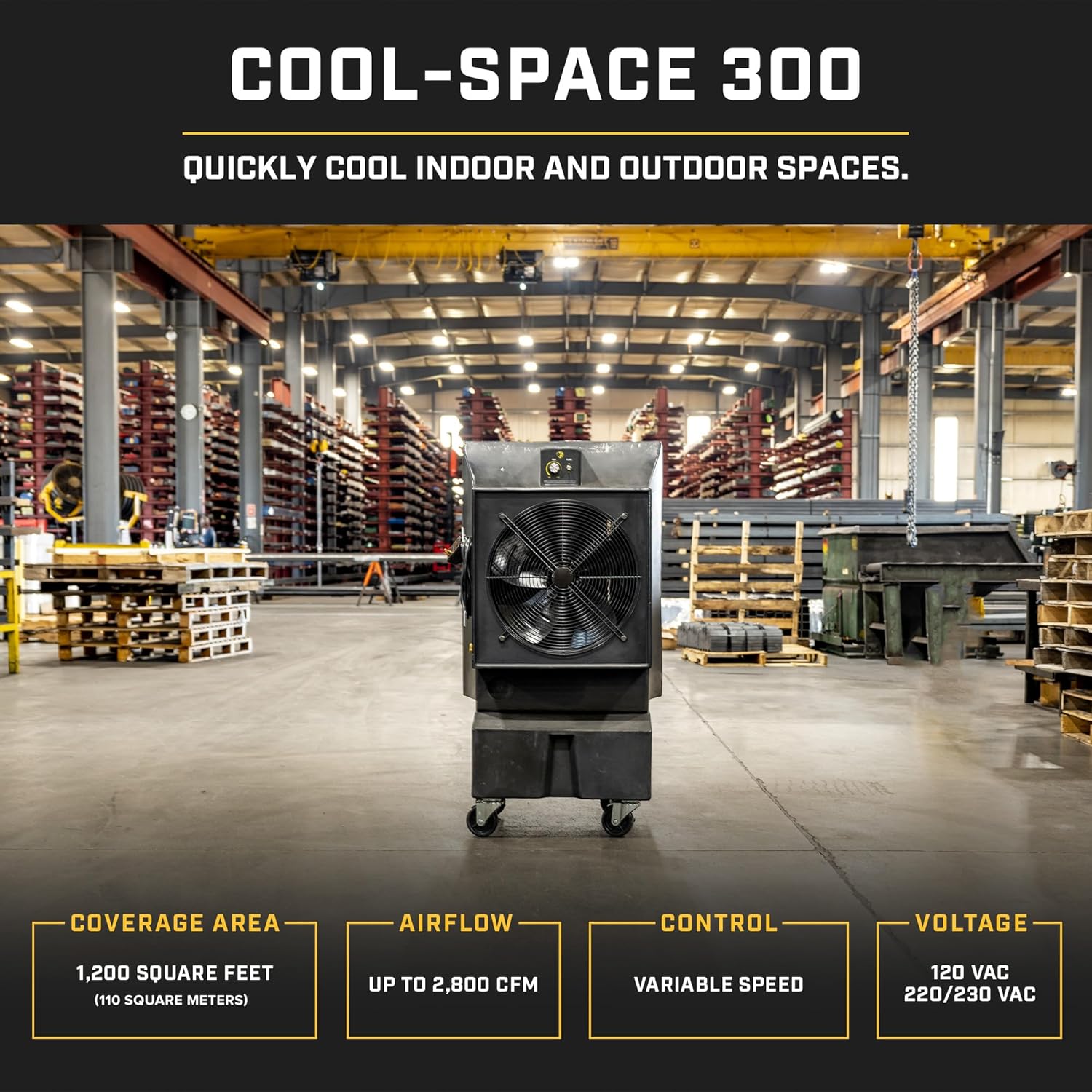 Big Ass Fans - Cool-Space 300 - Portable Evaporative Swamp Cooler, 18 Inch Diameter Fan, Indoor Outdoor Use, Continuous or Fillable 16 Gallon Capacity, Variable Speed – Cooling for Workshops, Garages