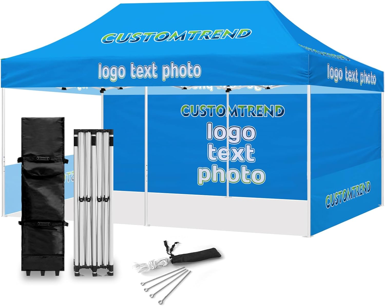 Custom Canopy Tent 10x20 with Logo, Personalized Pop Up Tent Canopy, Custom Print Any Message for Tradeshow Outdoor Events Business Advertising (1 Full Wall + 2 Half Walls)