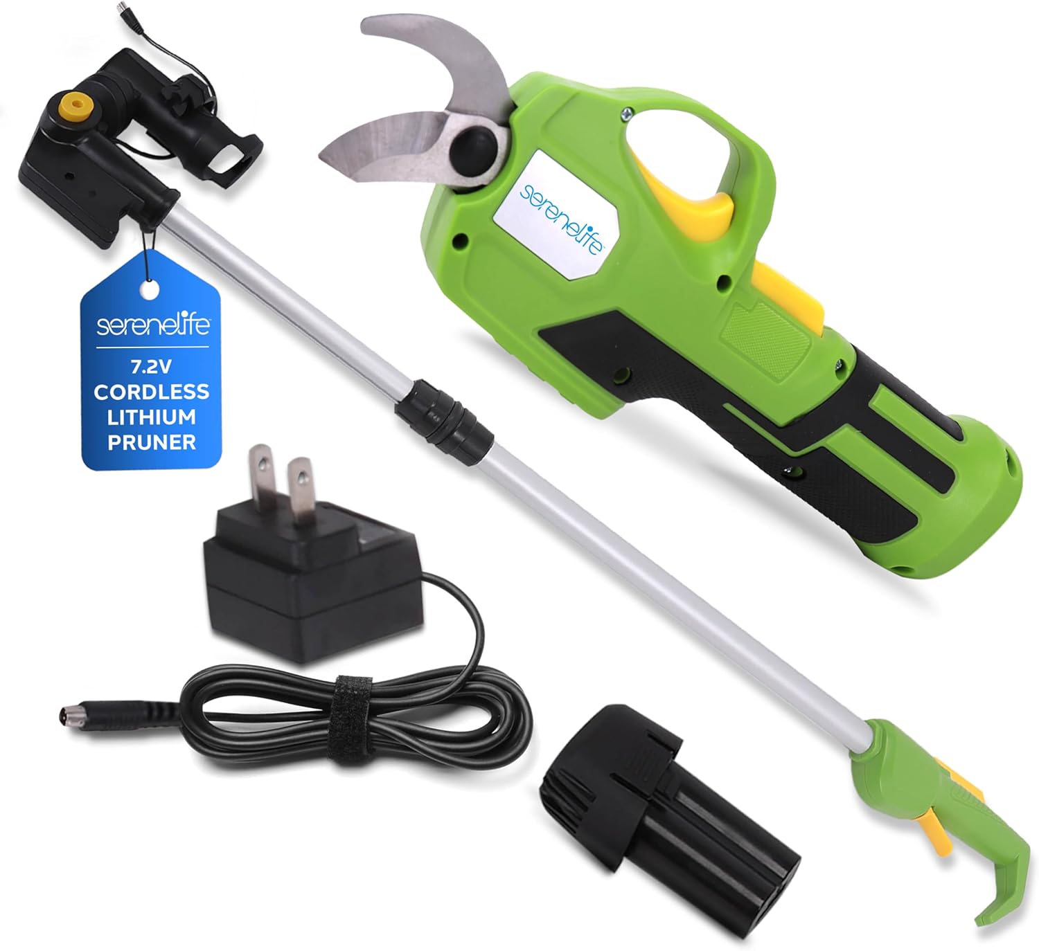 Serenelife Cordless Pruning Shears & Branch Cutter | Electric Pruner with Telescopic Handle for 6 feet of Reach | Rechargeable Battery & .98 inch Cutting Diameter | Ideal for Bushes & Branches