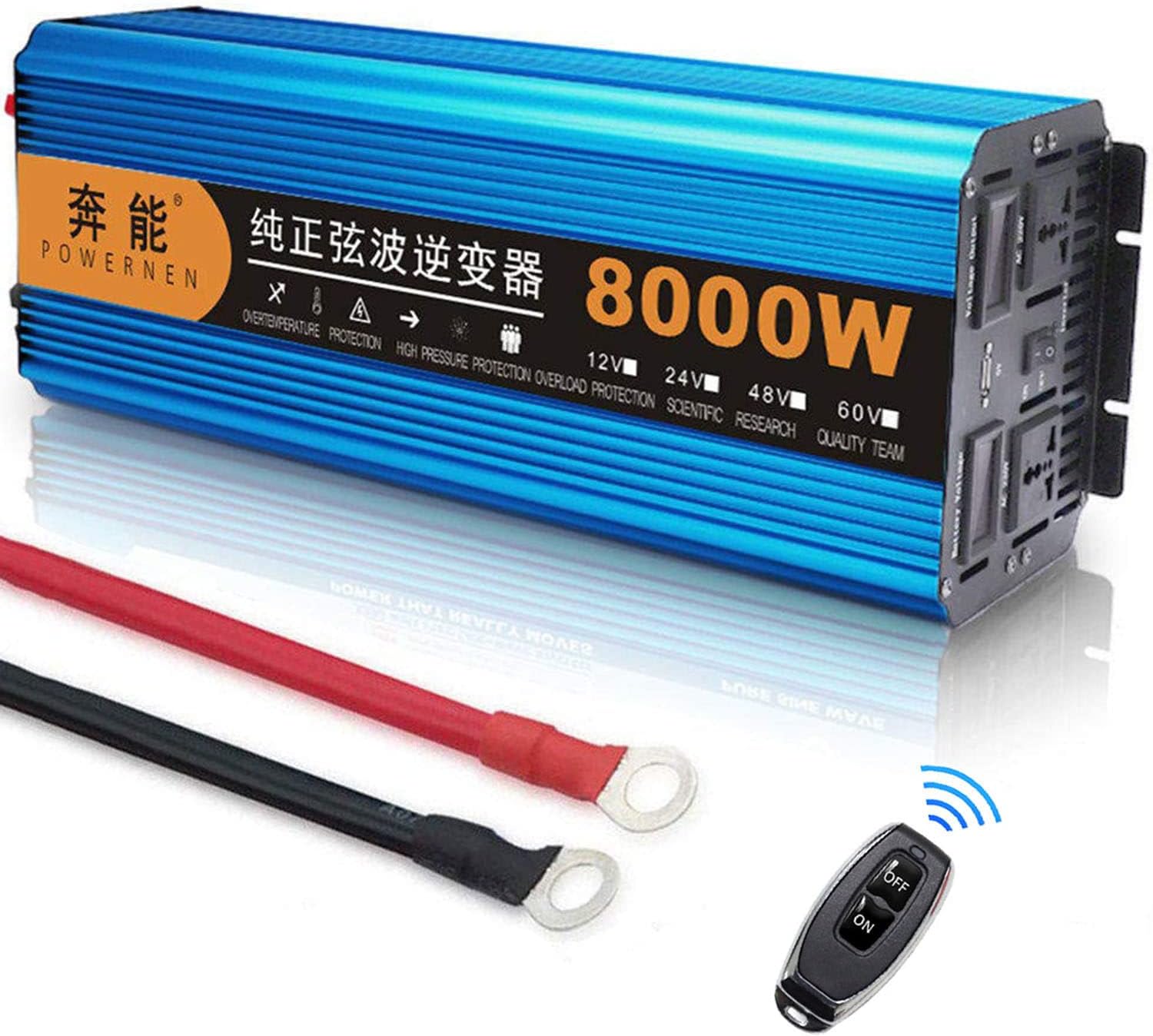 4000w Peak Value 8000w Pure Sine Wave Voltage Inverter Converter Car Power Inverter Dc 12v 24v to Ac 230v with LCD Display and USB Connection + 2AC Sockets + Remote Controlay,24V