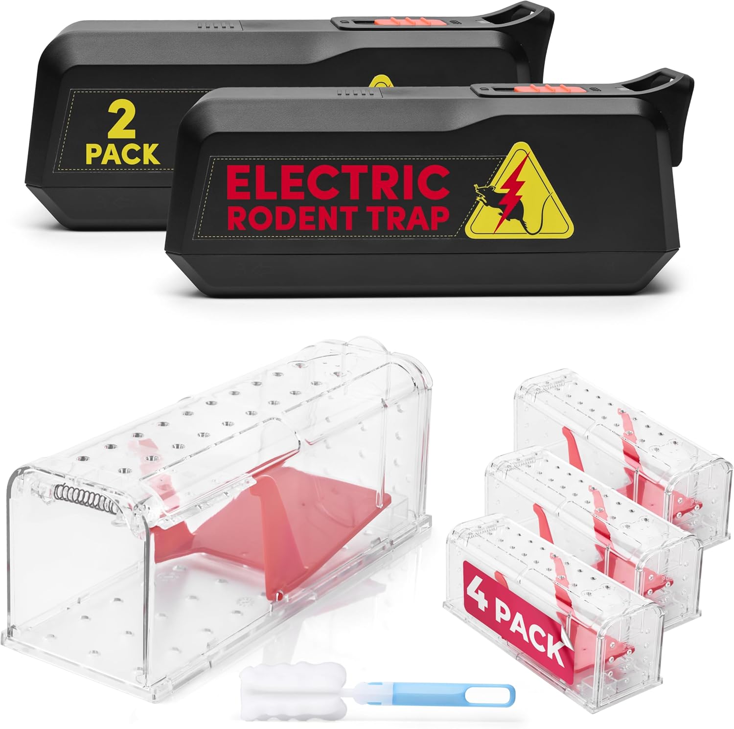 Teal Elite Bundle - Humane 4 Pack Mouse Trap Safe & Effective + 2 Pack Eletronic Rodent Zapper Electric Rat Killer - for Indoor Outdoor Use