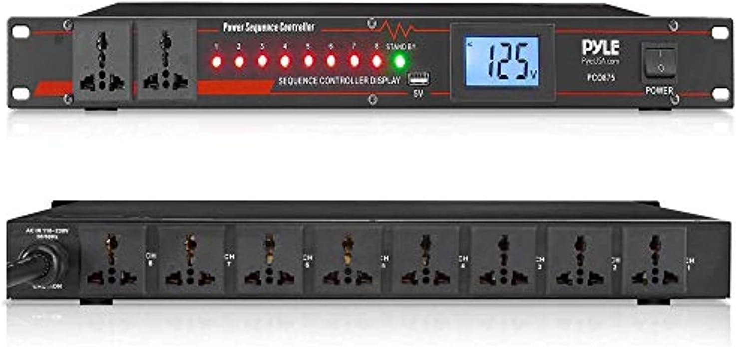 Pyle 10 Outlet 2000W Power Sequencer Rack Mount Pro Audio Supply Controller with PDU Power Strip Surge Protector