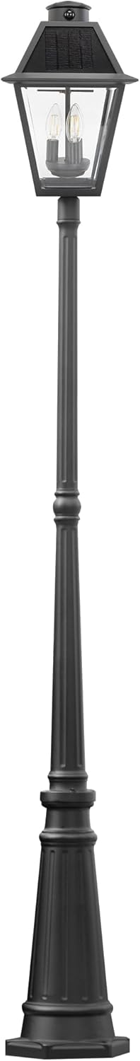 LUTEC Outdoor Solar Lamp Post Light with Motion Sensor, Dusk to Dawn Waterproof Pole Light with Three Modes, Exterior Vintage Black Solar Powered Street Light Fixtures for Garden, Patio, Pathway, Yard