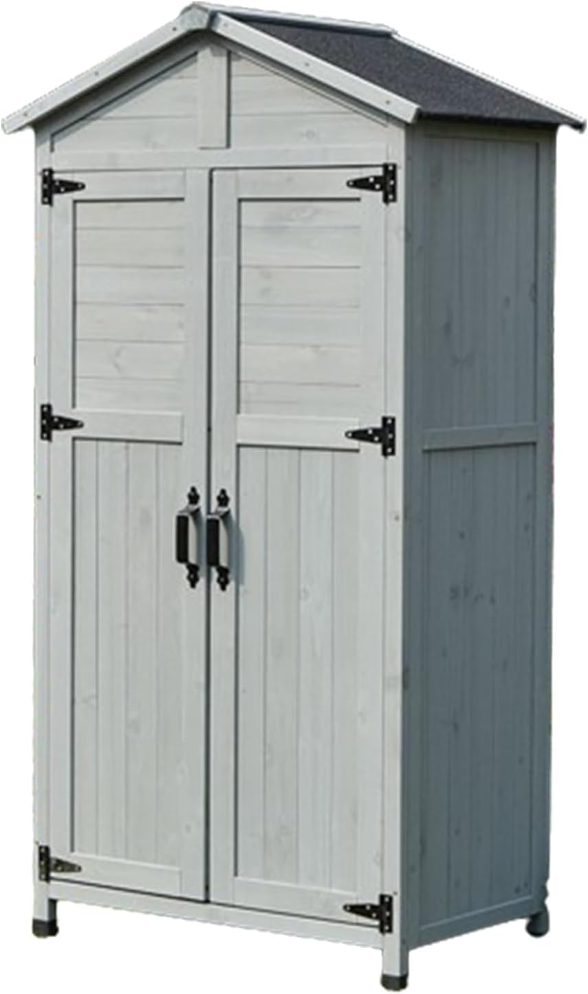 Outdoor Storage Shed Cabinet, Storage Cabinet with Waterproof Asphalt Roof, Double Lockable Doors, Garden Tool Sheds Organizer W/Shelves, Hooks and Lockable Door (One Color Gray)