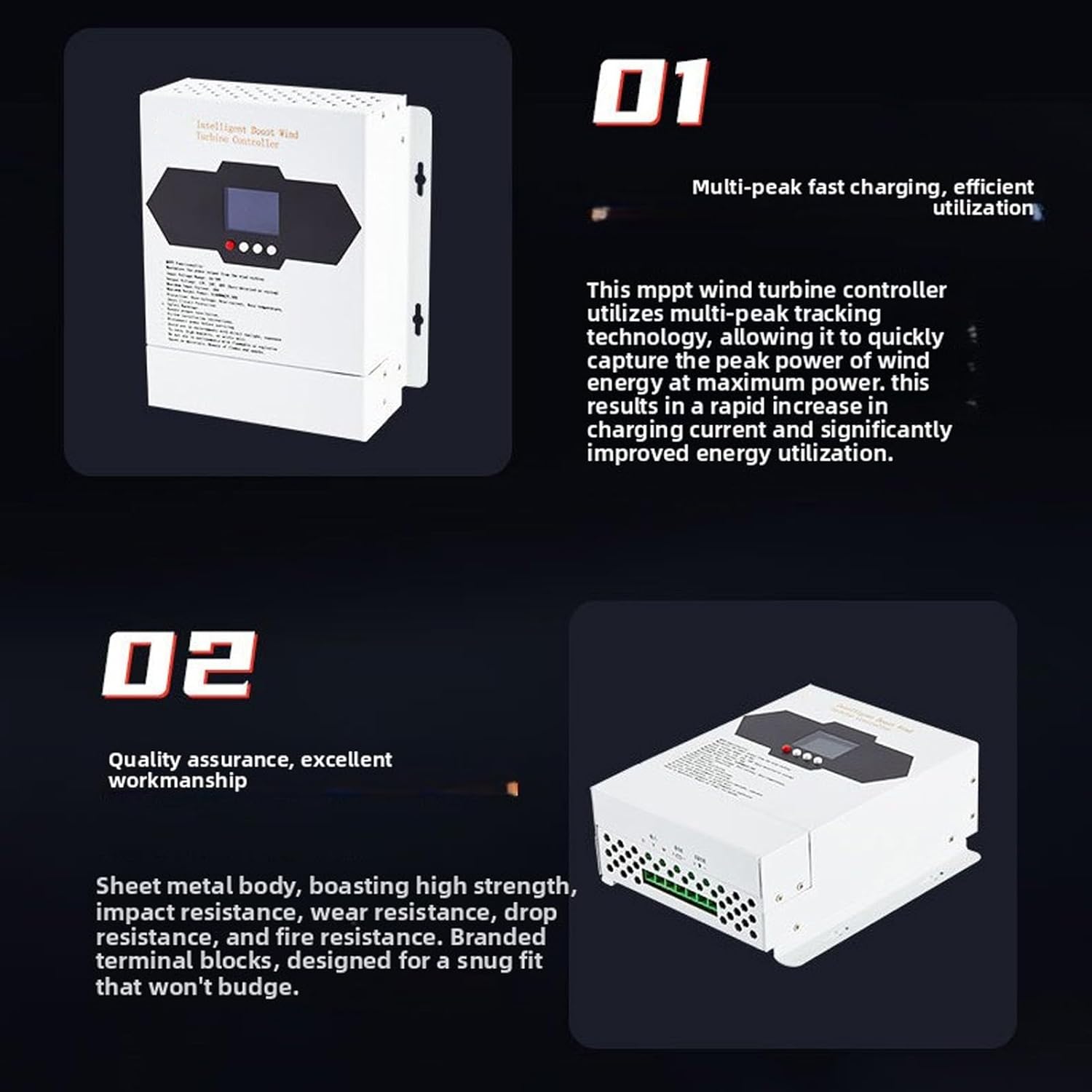 FTVOGUE 1000W Wind Charge Controller MPPT Boost Wind Power Generator Controller Auto Detection with LCD Display for Home Boat Street Lights