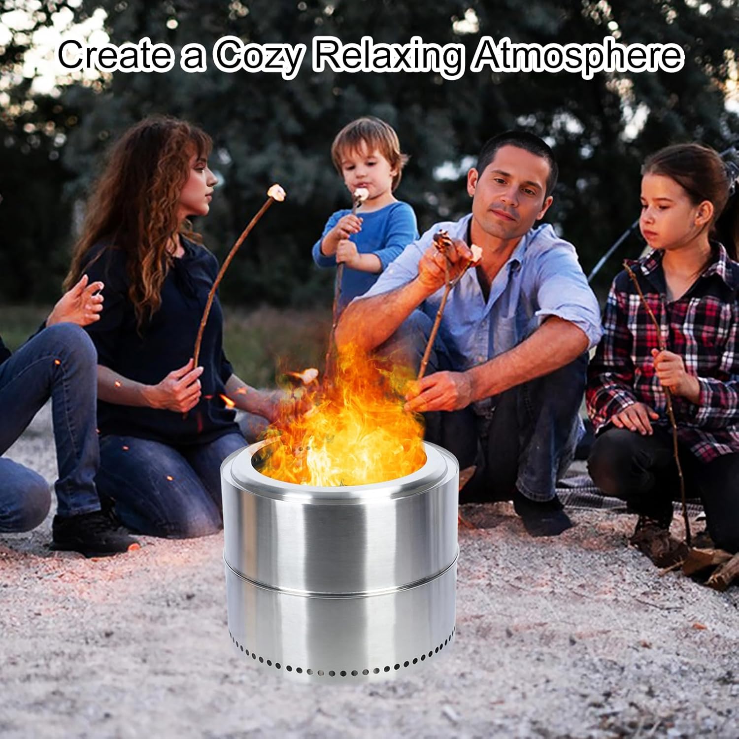 Smokeless Firepit, Portable Fire Pit with Ash Tray, Stainless Steel Wood Burning Fireplace, Firepits for Outside, Camping & Patio 20 in