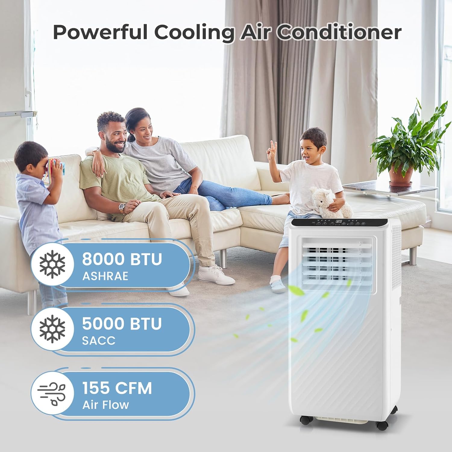 LDAILY 8000 BTU Portable Air Conditioner, 4-in-1 AC Unit with Cooling, Fan, Dehumidifier & Sleep Mode, 24H Timer, Remote Control, Window Kit for Bedrooms & Office up to 250 Sq.Ft. (8000BTU)