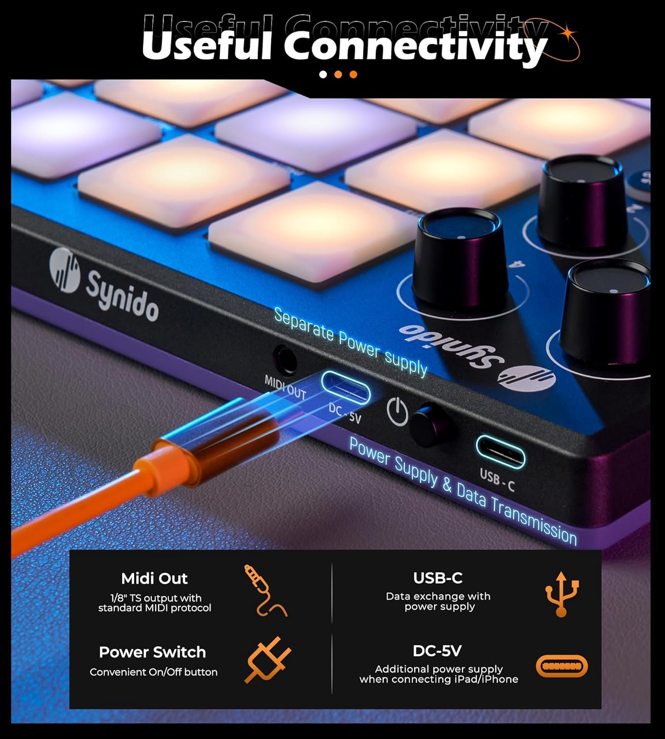 Synido Wireless Audio Interface Live Sound Card and TempoPAD Midi Controller Beat Maker Machine for Music Production