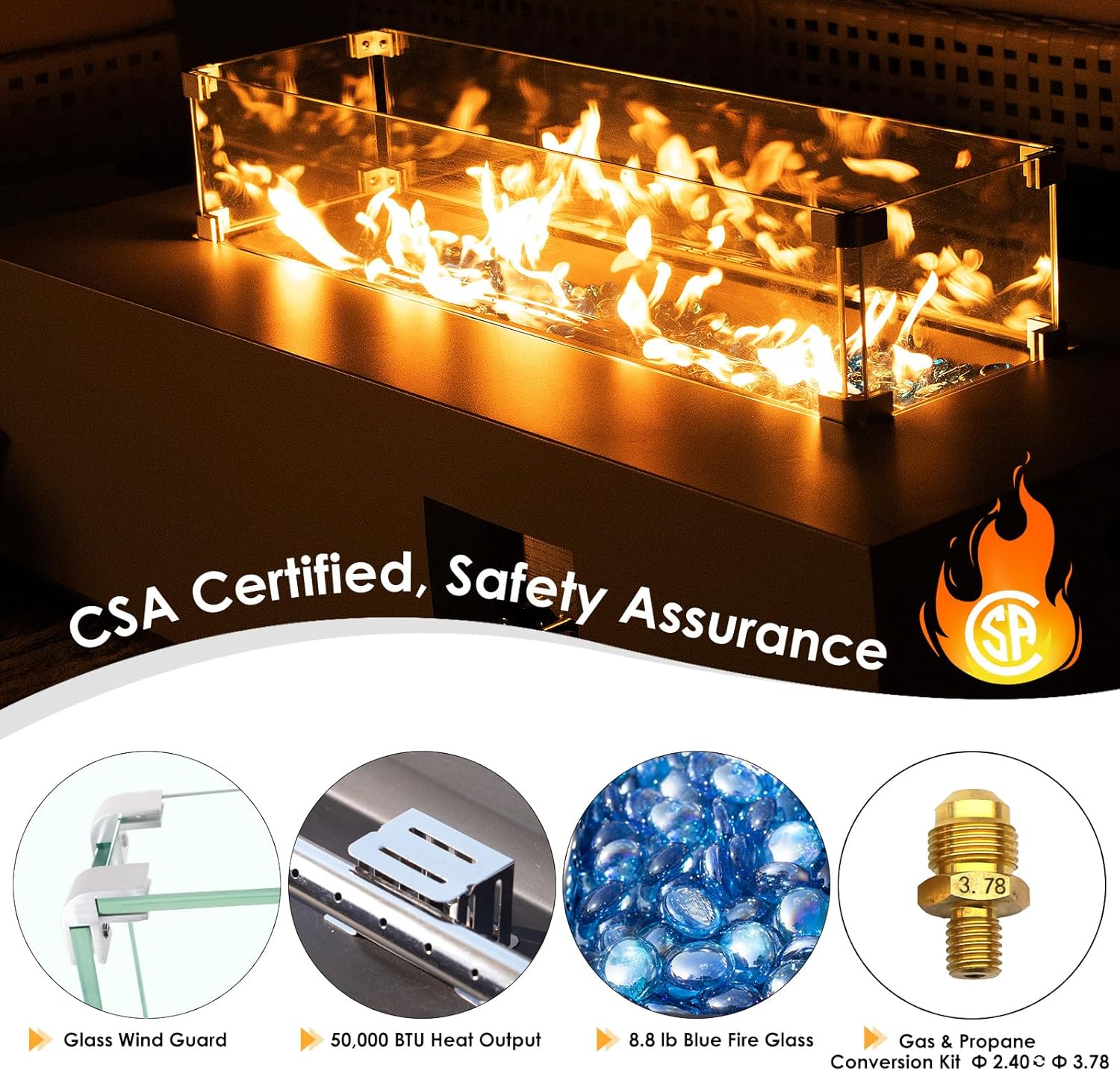 RADIATA 42” Rectangle Propane/Natural Gas Fire Pit for Outside Patio, Elegant Minimalist Lowprofile Firepit Table with Tank Table Long Large, 50000BTU Durable Sturdy Fireplace for Outside, Urban White