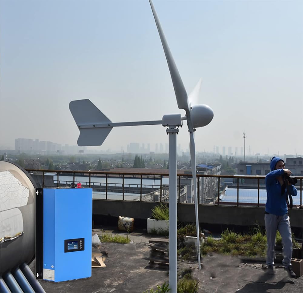 3000W 48V Horizontal Wind Turbine 3KW Wind Generator Kits with Grid-tie Inverter On Grid System 3 Blades Wind Turbines for Home Industrial RV Farm (No Pole)