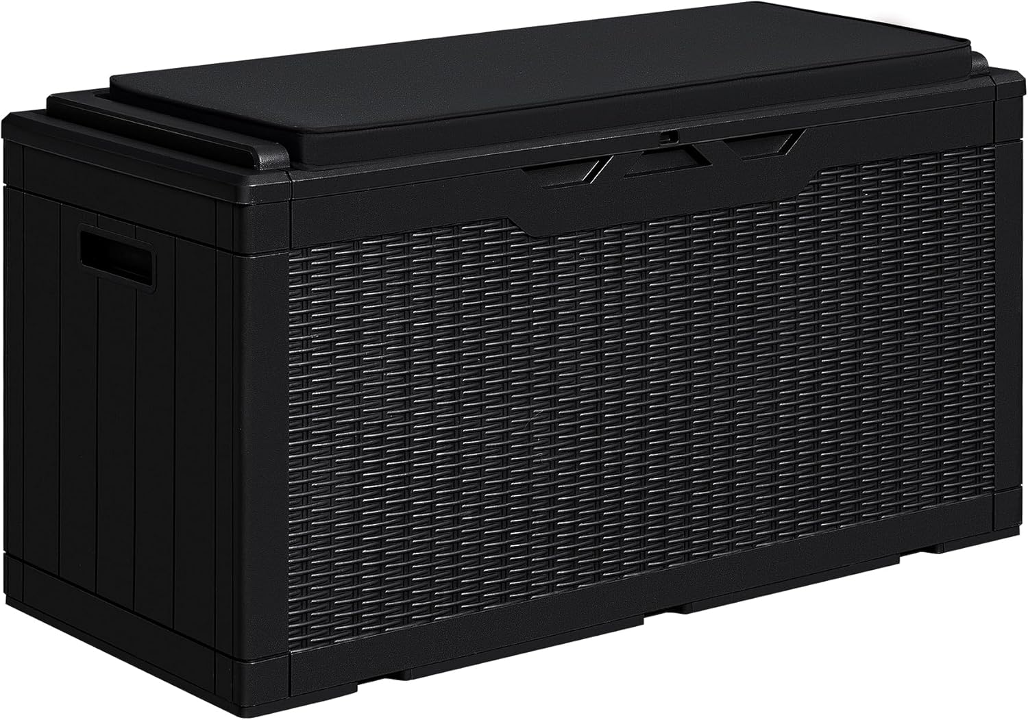 Greesum 100 Gallon Resin Deck Box Large Outdoor Storage Boxes with Cushions for Garden Tools, Patio Furniture Pillows, Pool Supplies, Black