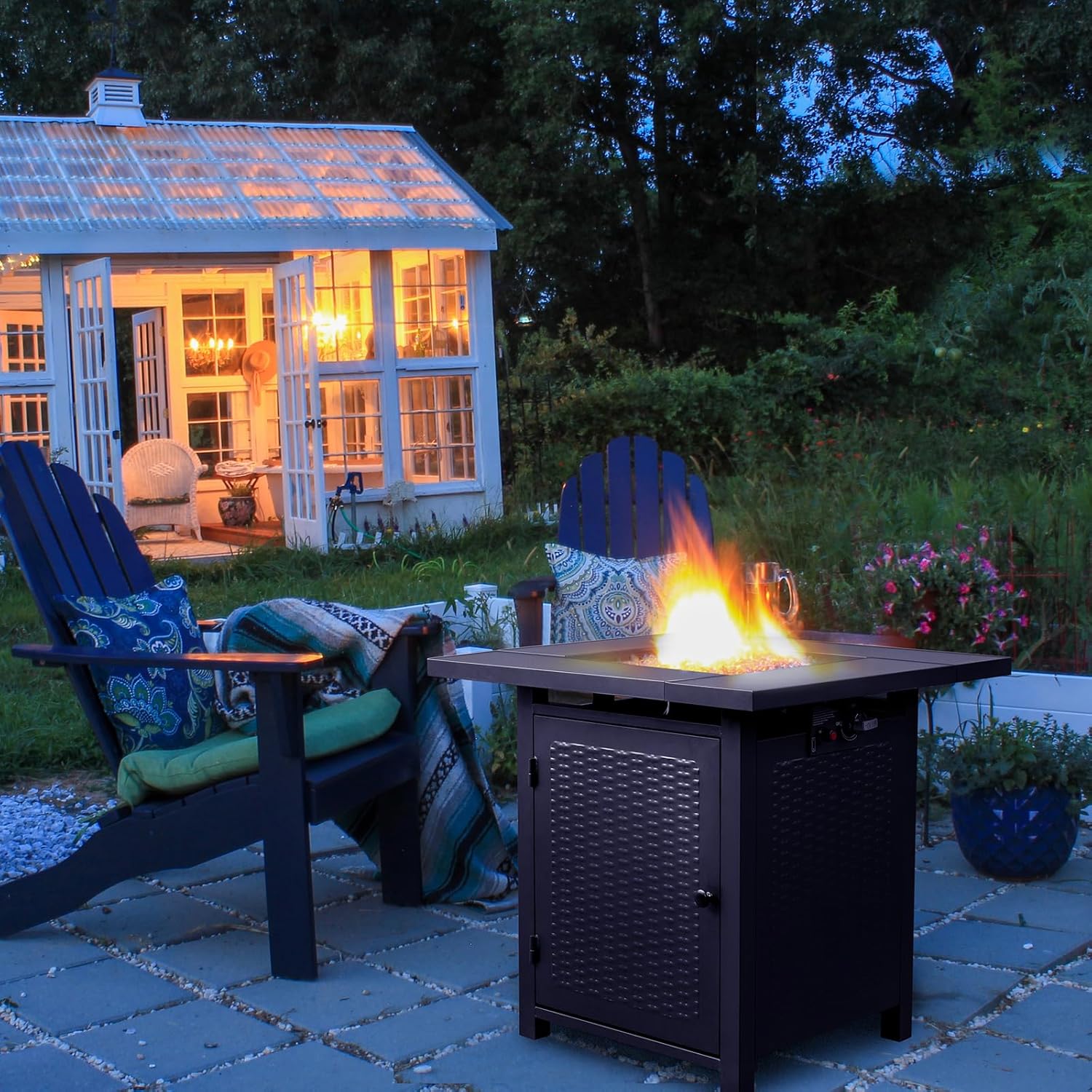 28-Inch Fire Table，50000 BTU Gas Firepit with Volcanic Stone Black