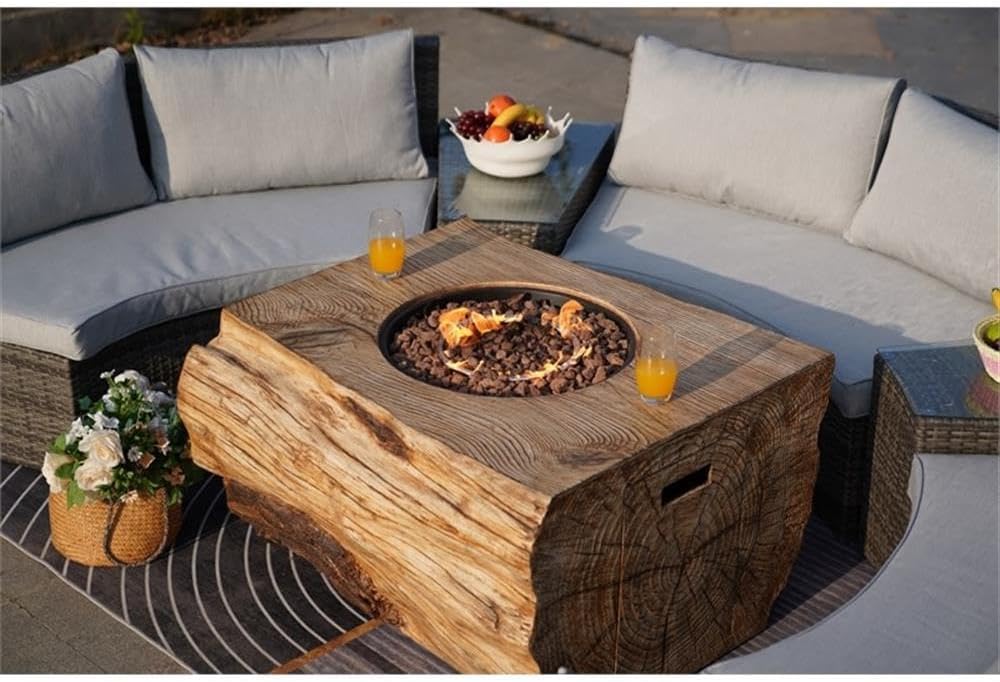 Aluminum Patio and Outdoor Rectangle Firepit in Grain Pattern with Rain Cover