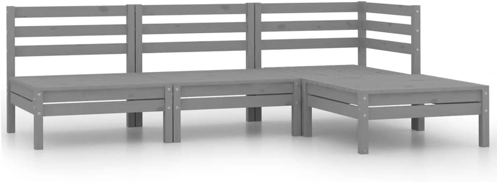 4 Piece Patio Lounge Set Solid Wood Pine Gray Garden Furniture
