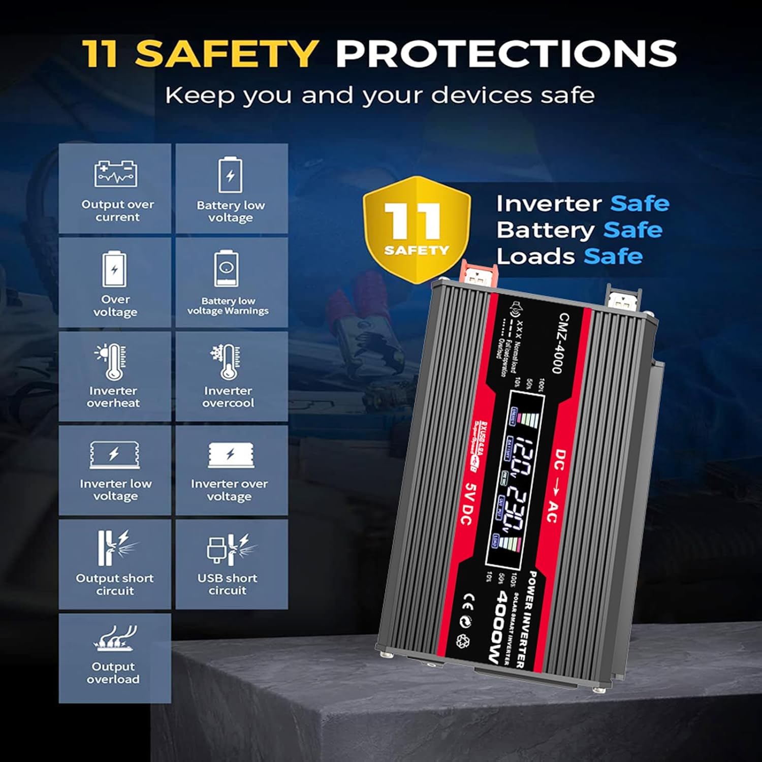 18W 12V Solar Panel Starter Kit with 4000W Inverter & 30A Controller - Ideal for RV, Camping, Off-Grid Adventures - Portable Solar Power Solution (Red)