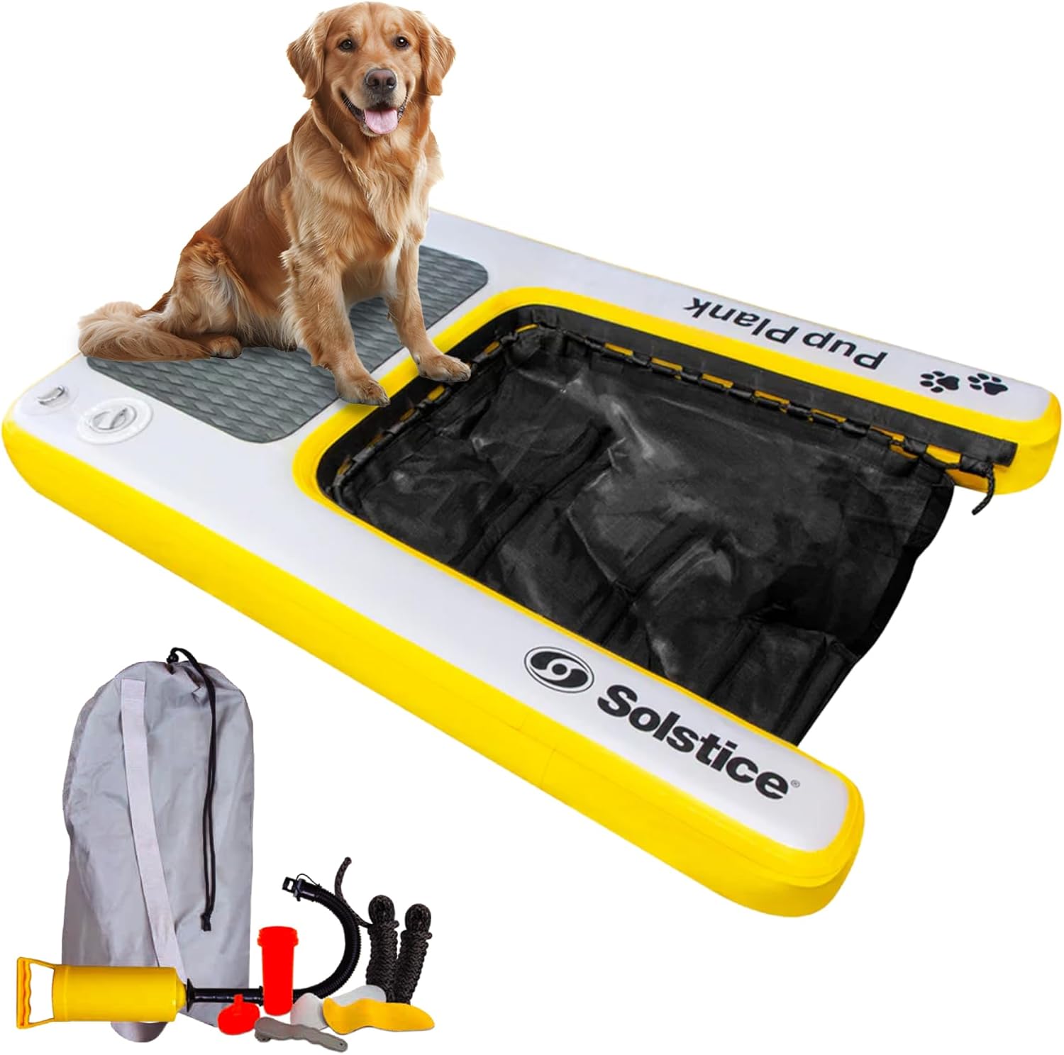 SOLSTICE Inflatable Pup Plank, Dog Water Ramp for Boats and Docks, XL, 200 lb Capacity - Floating Platform for Pets for Lake, River, Beach & Swimming Pool, Includes Pump, Patent-Protected Design