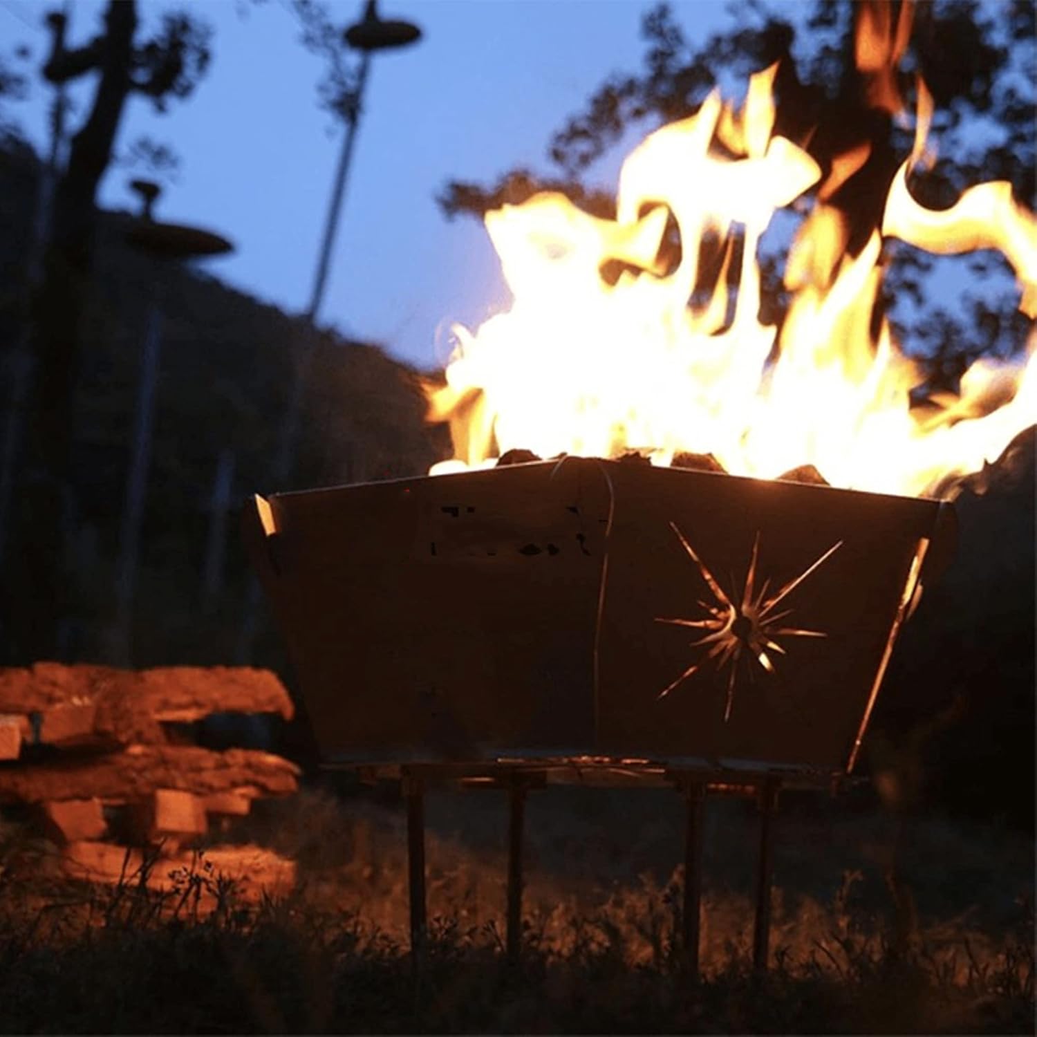 Fire Pit Portable Wrought Iron Bonfire Firepit Bowl, Wood Burning Fireplace Grill