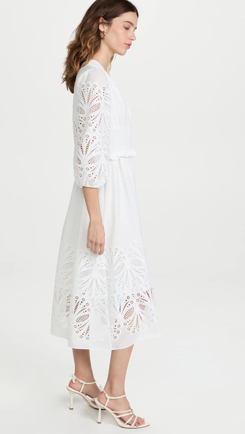 Shoshanna Women's Ari V-Neck Puff Sleeve Midi Dress