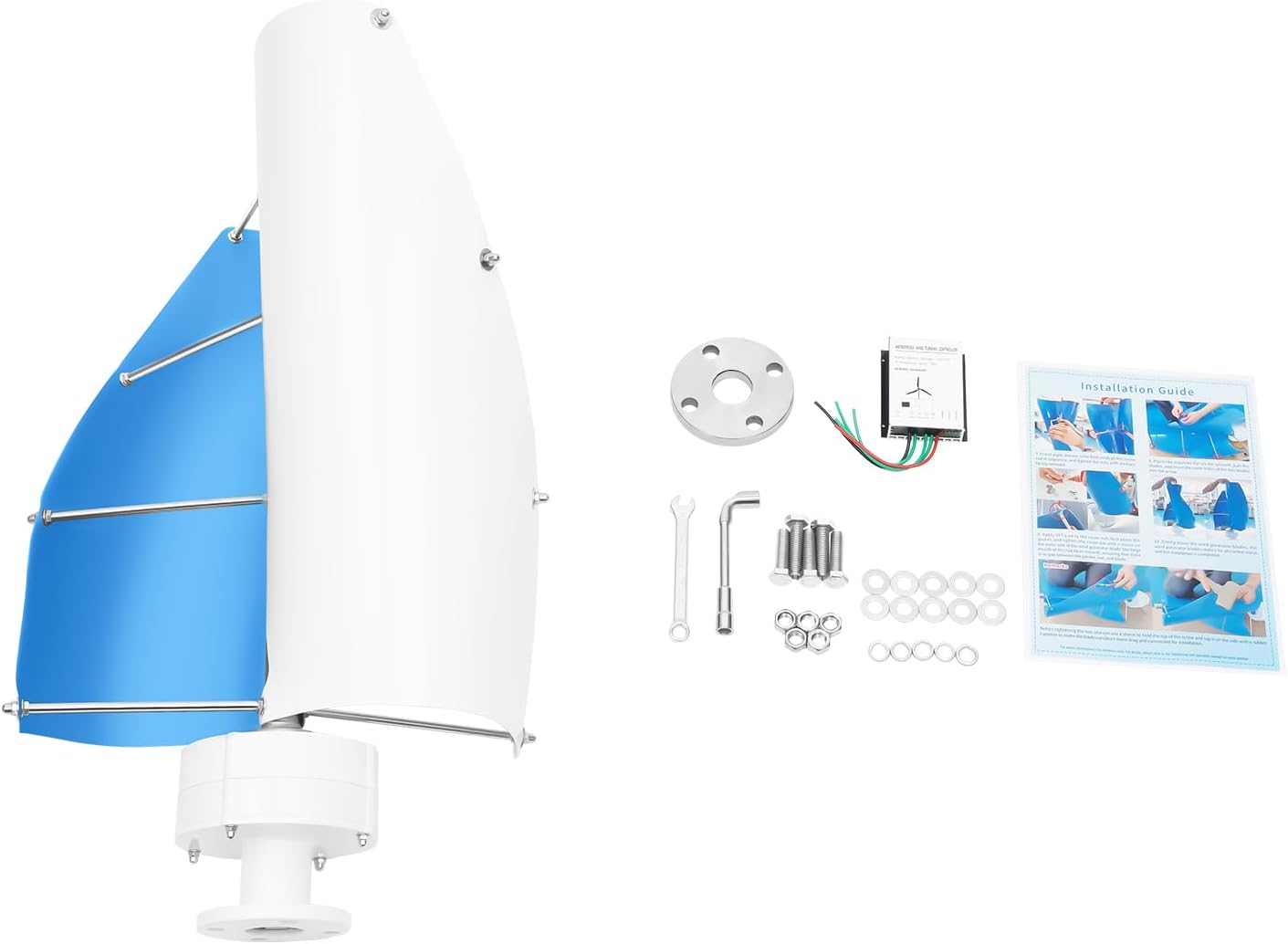 Wind Turbine Wind Turbine Generator Kit Vertical Axis Wind Turbine Generator with Controller and 2 Blades Automatic Wind Direction Adjustment for Home, Yacht, Gazebo 500W 12V