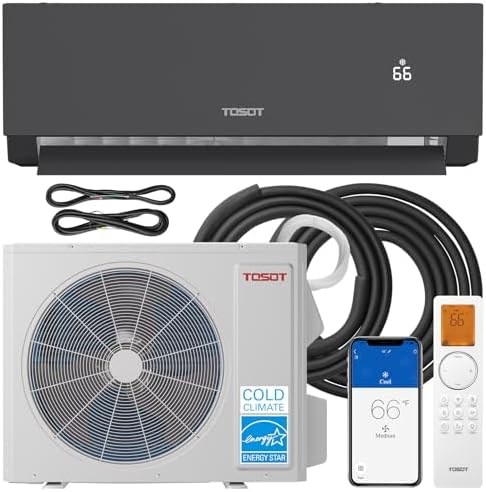 TOSOT 18,000 BTU 24.5 SEER2, Mini-Split Air Conditioner & Heater, Energy Star & Cold Climate Certified, Ductless Inverter AC Unit with WiFi, Supports ERV System, 208-230V, Aoraki Series, Black