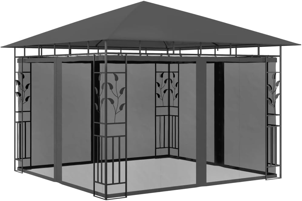 Gazebo with Mosquito Net 9.8'x9.8'x9', 0.6 oz/ft²,Outdoor Canopy with Mosquito Net, Sturdy Steel Gazebo for Garden and Patio Outdoor Living, Patio Furniture & Accessories