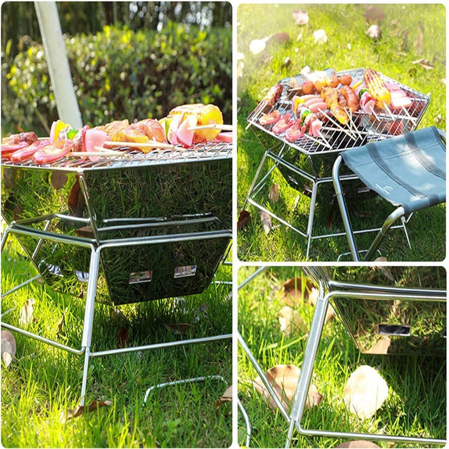Fire Pits,Camping Stove Stainless Steel Outdoor Grill,Outdoor Garden Terrace Heater Camping Bowl Barbecue Brazier,Length 45.5cm,Height 23cm,Folding Size 50x32cm,(with Carry Bag)