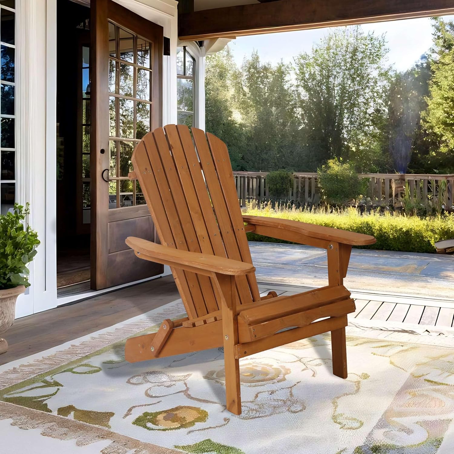 Adirondack Outdoor Chairs, Ergonomic Fire Pit Chairs, Folding Adirondack Chairs in Outdoor, Fire Pit, Deck, Outside, Garden, Campfire（Natural）