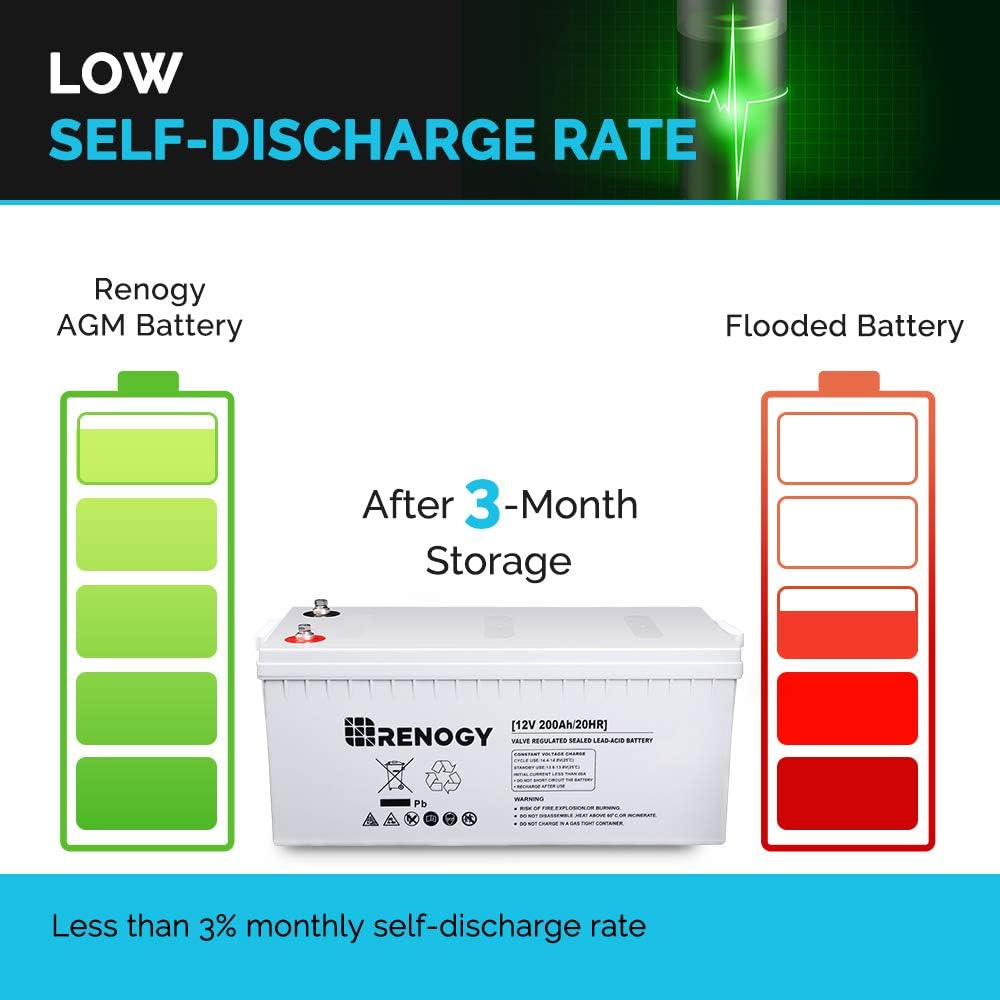 Renogy 2000W 12V Pure Sine Wave Battery Converter, ETL Listed with Built-in 5V/2.1A USB Port,and AC Hardwire Port Solar Power Inverter & Deep Cycle Agm Battery 12 Volt 200AH for RV, Solar, Gray