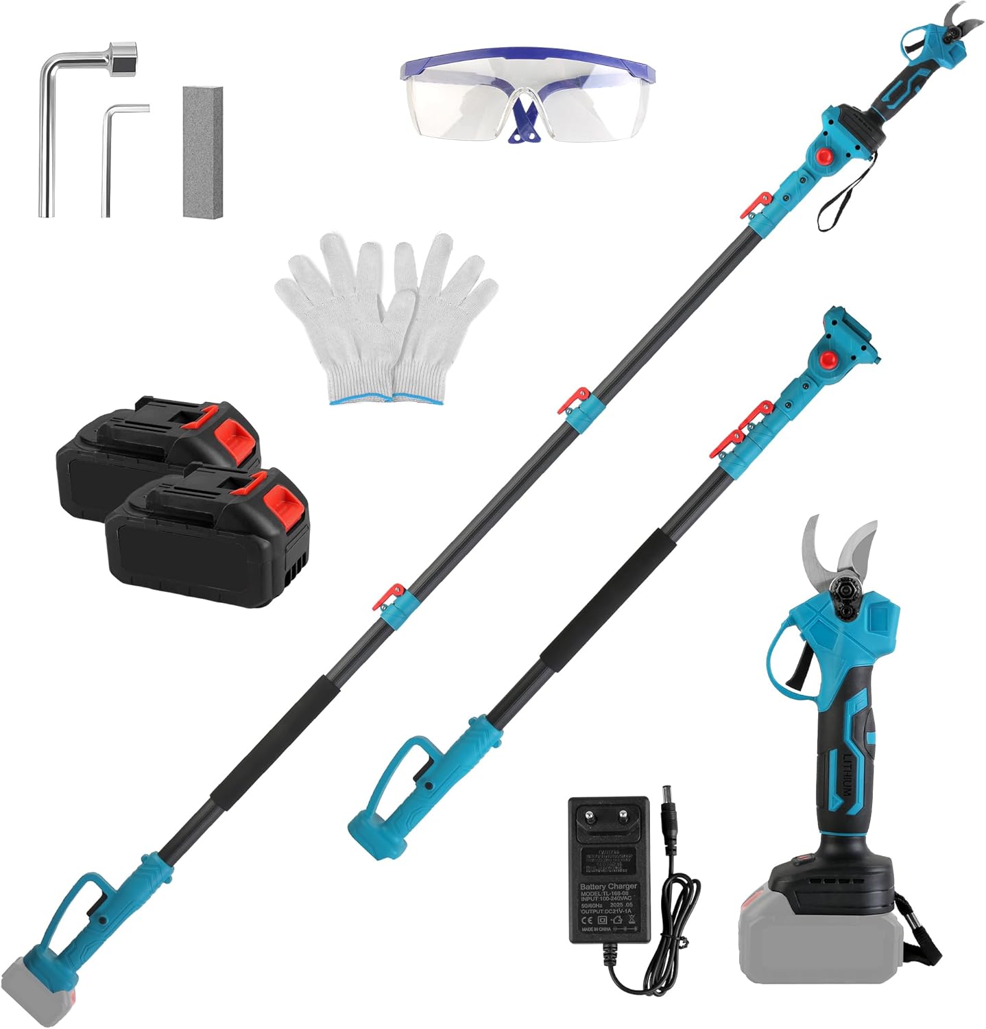 2-in-1 Cordless Electric Pruning Shear, Handheld & Pole Brushless Pruning Shear with Max 13FT Extension for Tree Trimming, Includes 2×21V 4000Ah Batteries