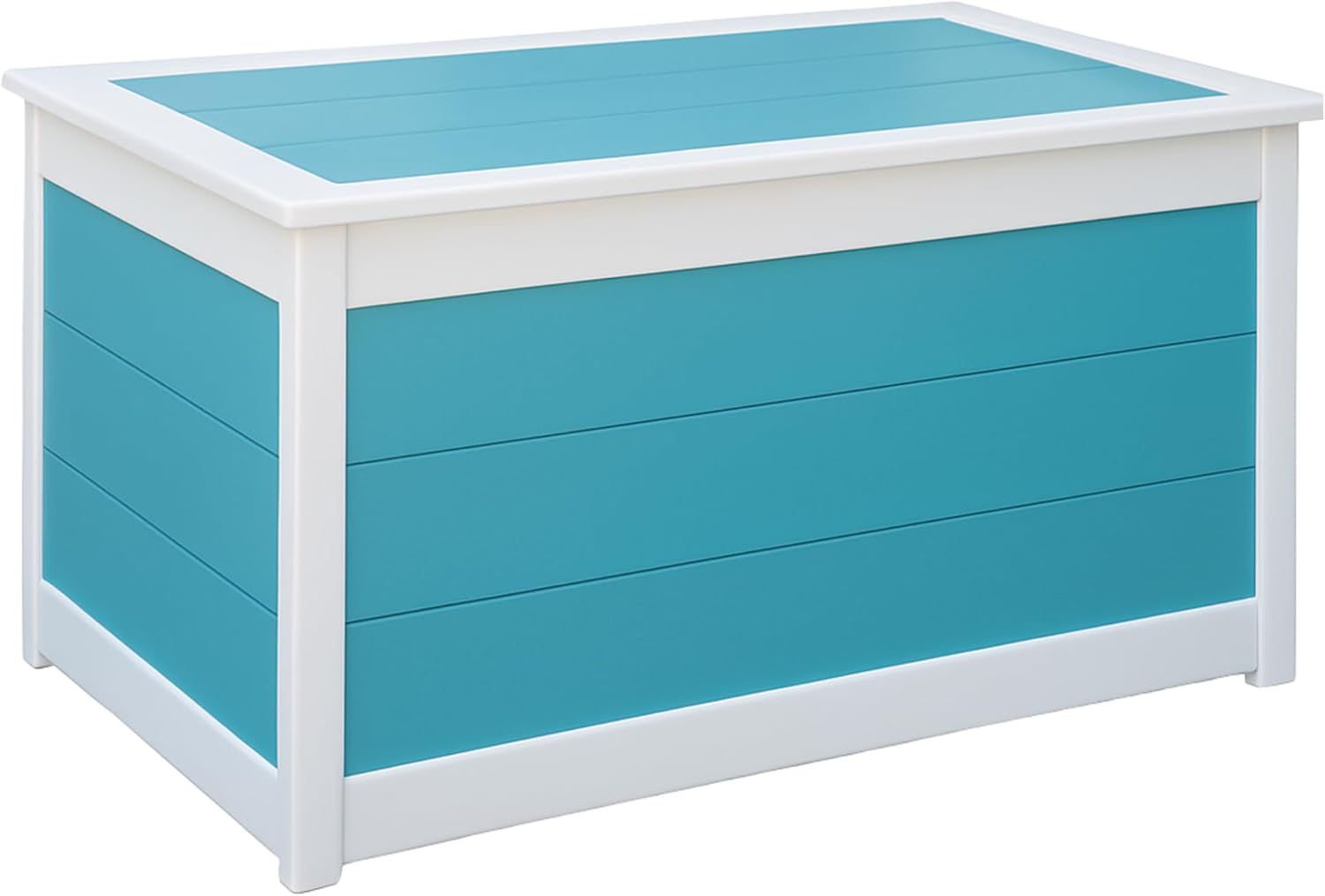 DutchCrafters Poly Waterproof Outdoor Deck Box 200-Gallon Large Deck Box Weatherproof Storage for Pool Decor, Porch Packages, Pool Towel Holder, Holds Up To 10 Cushions (Turquoise Blue & White)